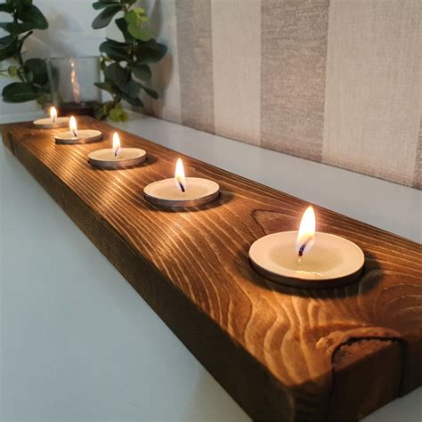 Rustic Wooden Tea Light Candle Holder Pine Redwood Handmade Etsy