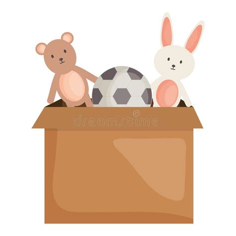 Carton Box With Toys Icons Square Frame And Birthday Elements Vector