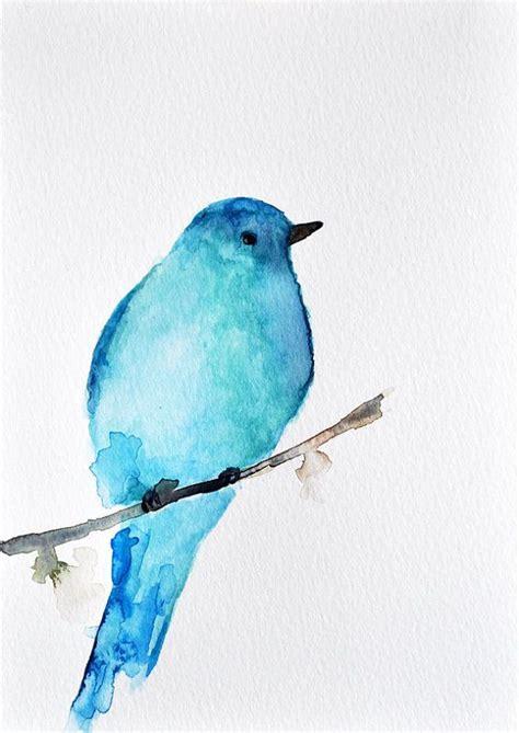 Blue Bird Watercolor Painting Aqua Blue