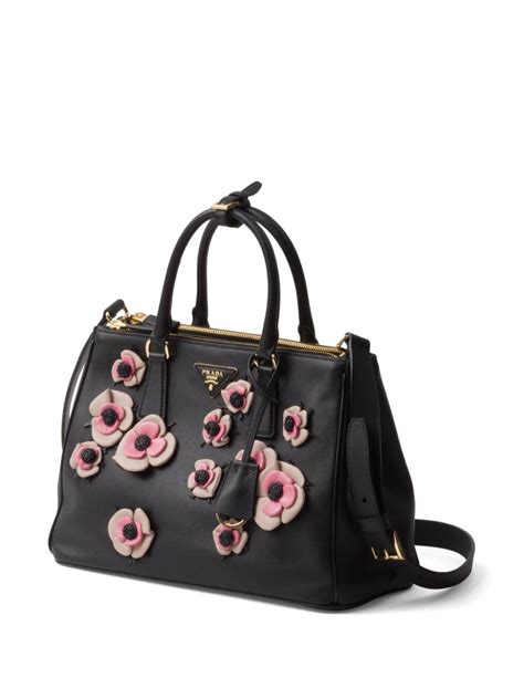 Prada Large Galleria Floral Appliqué Bag Black FARFETCH