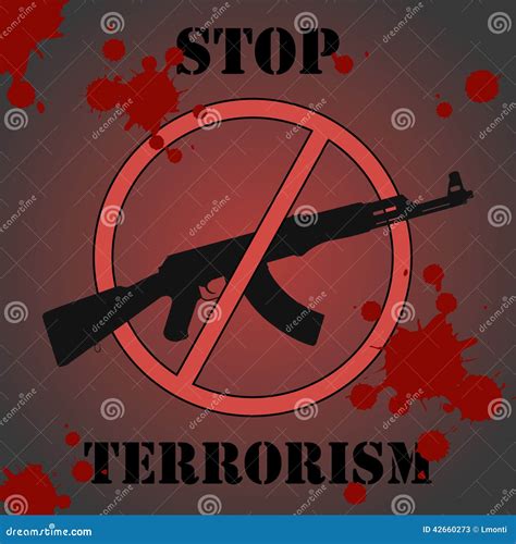 No Terrorism Stop Terror Sign Anti Terrorism Campaign Badge On World