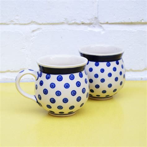 Vintage Blue Polka Dot Mugs Polish Pottery Mugs Spot Print | Etsy ...