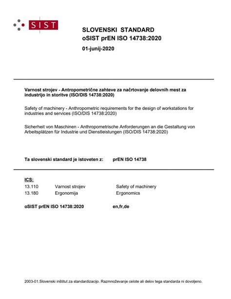 PrEN ISO 14738 Safety Of Machinery Anthropometric Requirements For