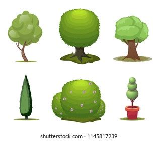 Cartoon Bush Tree Set Vector Trees vector de stock libre de regalías