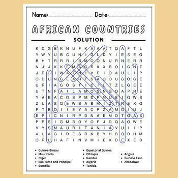 African Countries Word Search Black History Month Activities Tpt