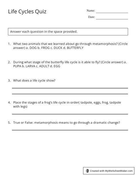 Life Cycles Quiz My Worksheet Maker Create Your Own Worksheets