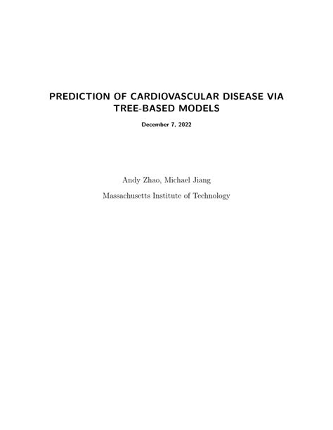 Pdf Prediction Of Cardiovascular Disease Via Tree Based Models