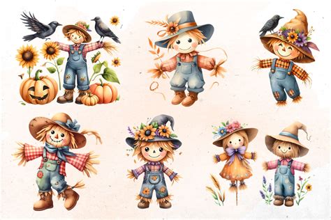 Watercolor Scarecrows Bundle Png Cliparts By Digi Potwor Thehungryjpeg