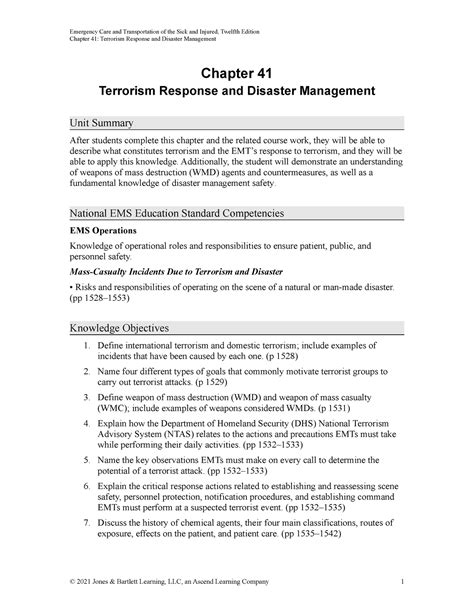 Emt Terrorism Response And Disaster Management Chapter Terrorism