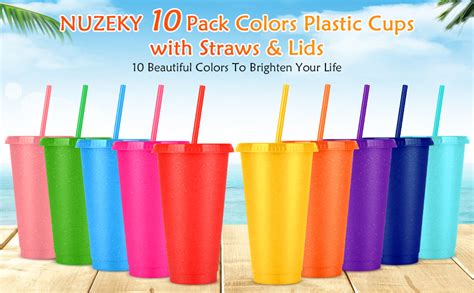 Nuzeky Reusable Plastic Cups With Straws Lids Pcs Oz Cold Iced