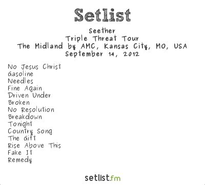 Seether Setlist The Midland by AMC, Kansas City, MO, USA 2012, Triple Threat Tour Widgets ...