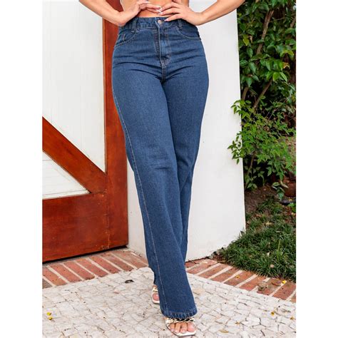 Calça Jeans Wide Leg Pantalona Feminina Cintura Alta tomada de