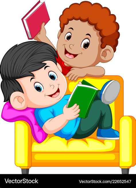 Two Boy Is Reading Book Sitting Royalty Free Vector Image