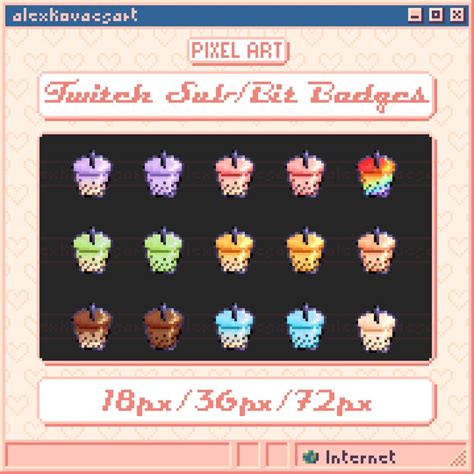 Cute Pixel Art Boba Bubble Tea Twitch Sub Badges For Streaming Etsy