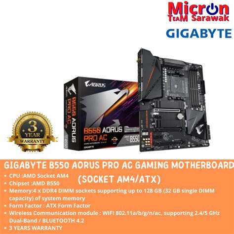 Gigabyte B550 Aorus Pro Ac Am4 Amd Atx Gaming Motherboard M 2 Sata 6gbb S Pcie 4 0