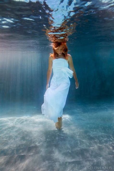 Girl Wearing White Dress Standing Underwater Girl Woman In Water