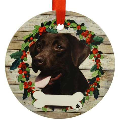 Personalized Chocolate Lab Dog Round Ceramic Ornament