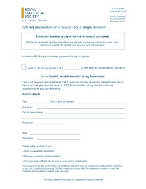 Fillable Online Gift Aid Declaration And Receipt For A Single Donation