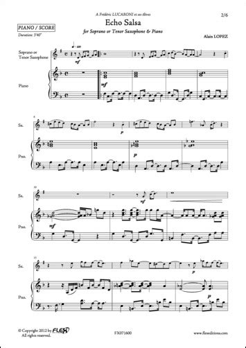 A Lopez Echo Salsa Sheet Music For Tenor Saxophone And Piano