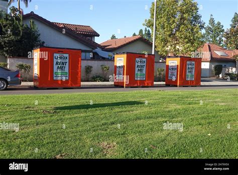 U Haul u-box portable storage pods and moving containers outside a home ...