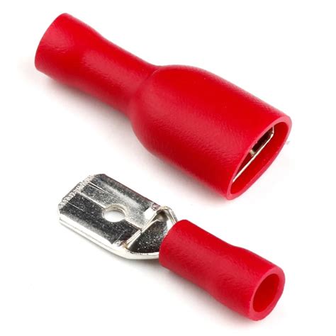 50 PCS Red Spade Crimp Terminals Fully Insulated Electrical Connectors