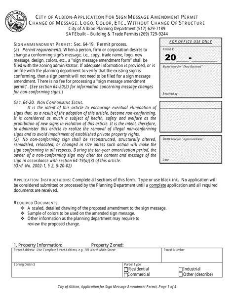 City Of Albion Michigan Application For Sign Message Amendment Permit