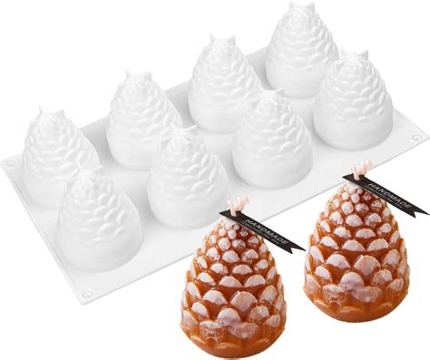 Christmas D Candle Mold White Cavities Pine Cone Silicone Mould