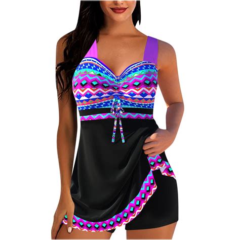 SEAOPEN 2 Piece Tankini With Skirt Swimsuits For Plus Size Women