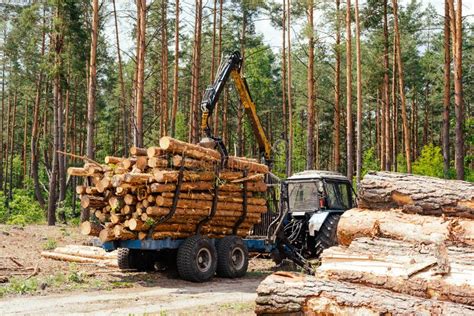 Harvester Working In A Forest Harvest Of Timber Firewood As A