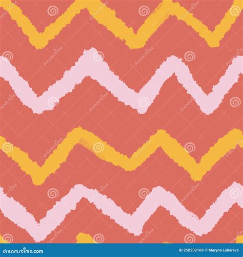 Hand Drawn Seamless Chevron Pattern With Geometric Abstract Shapes In