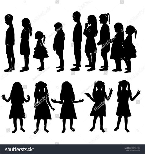 Vector Isolated Silhouette Children Standing Set Stock Vector (Royalty ...