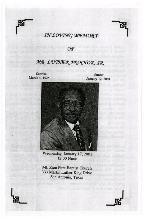 [Funeral Program for Luther Proctor, Sr., January 17, 2001] - The