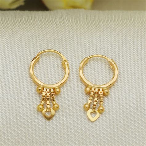 22 Karat 22k Gold Bali Hoop Earrings Etsy