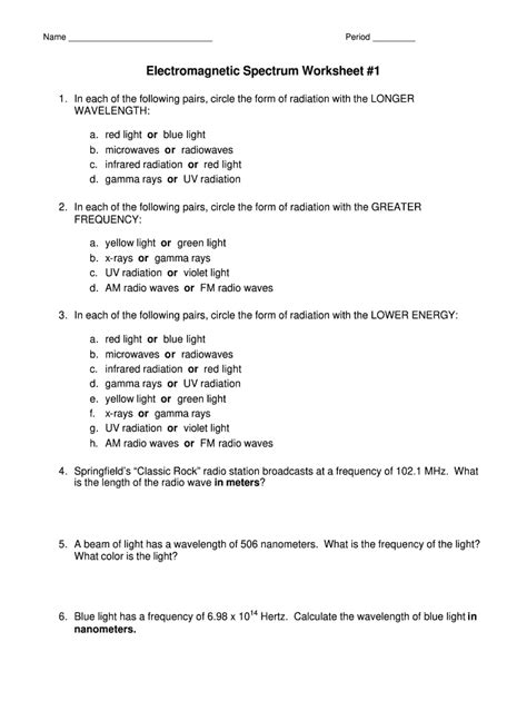 Blank Electromagnetic Spectrum Worksheet - Fill Online, Printable ...