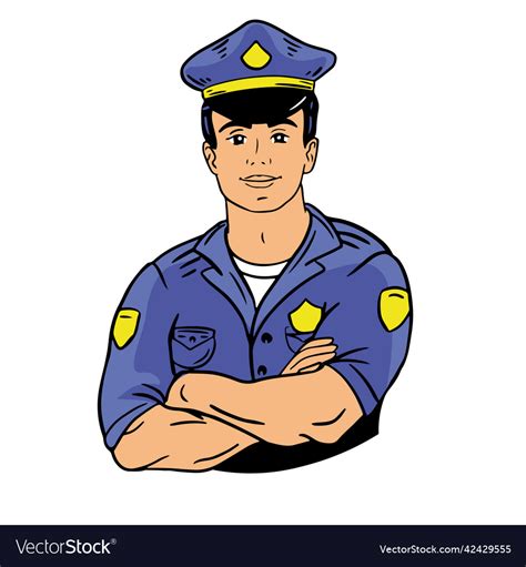 Cop emblem in hand-drawn color in doodle style Vector Image