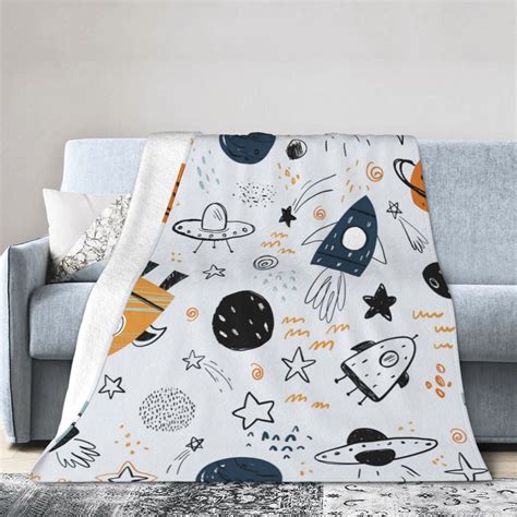 Ocsxa Flannel Fleece Cartoon Planets Print Throw Blanket Lightweight