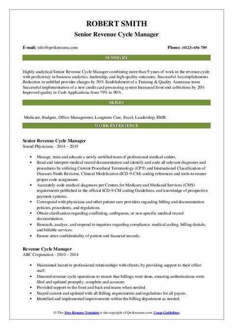 10 Revenue Cycle Manager Resume Samples Templates For 2025