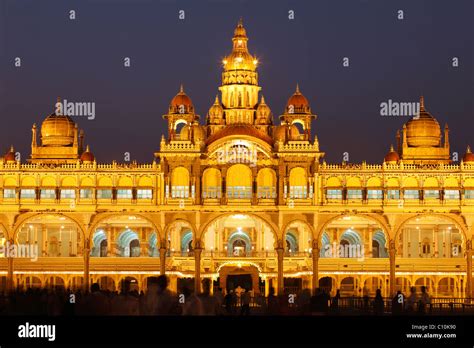 maharaja palace mysore palace illumination  night mysore stock