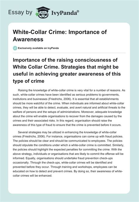 White Collar Crime Importance Of Awareness Words Essay Example