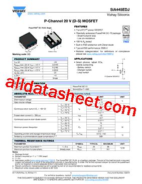 SIA445EDJ T1 GE3 Datasheet PDF Vishay Siliconix