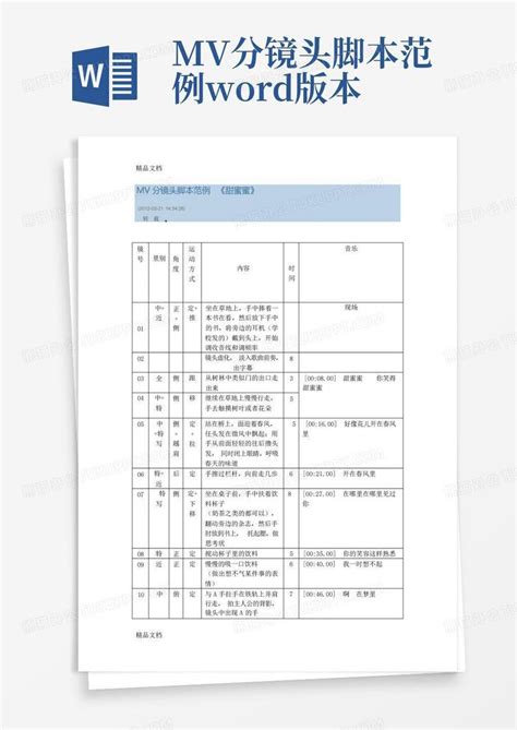 Mv分镜头脚本范例版本word模板下载编号ldkzvndg熊猫办公