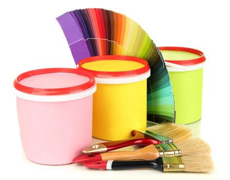 Premium Photo | Set for painting paint pots brushes palette of colors ...