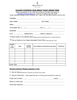 Fillable Online Calgary Stampede Group Ticket Order Form Fax Email