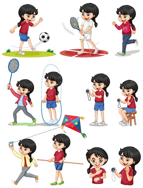 A Compilation Of Girls Engaging In Various Sports Activities Vector ...