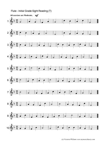 Initial Grade Sight Reading Exercises Trinity Flute And Clarinet