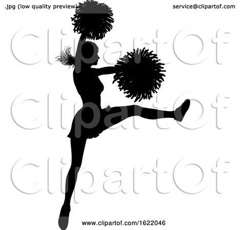 Cheerleader with Pom Poms Silhouette by AtStockIllustration #1622046