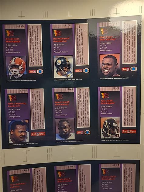 Wild Card Stat Smashers Football Uncut Sheet Awesome Players