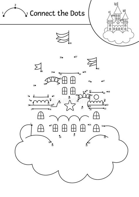 Vector Dot To Dot And Color Activity With Unicorn Castle On Cloud