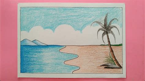 How To Draw Sea Beach Scenery Easy Drawing Youtube