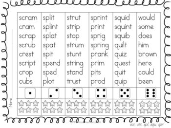 Roll And Read Three Letter S Blends Squ Str Spr Spl Scr Interventions